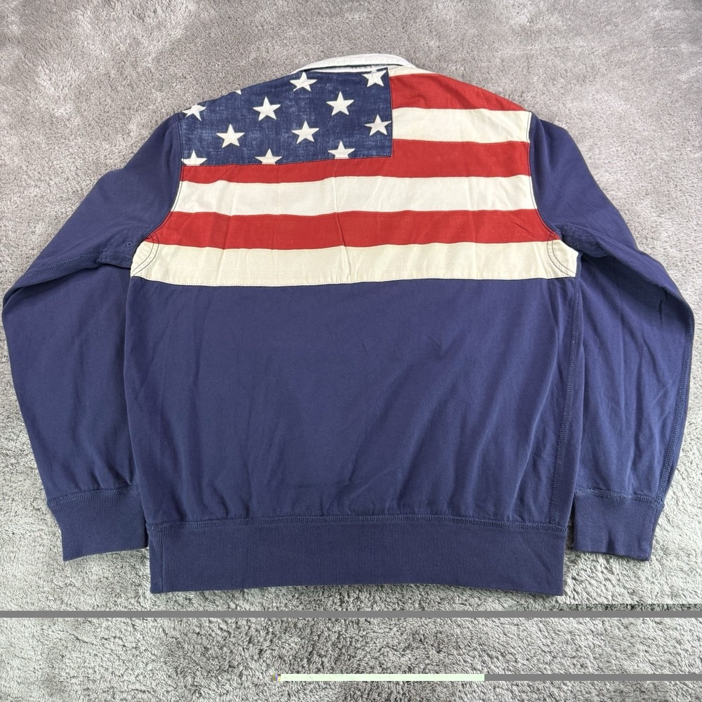 Polo Ralph Lauren Mens M Navy Flag Back Rugby Sweatshirt Kangaroo Pocket Classic